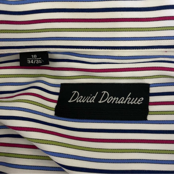 David Donahue Men's Formal Double Cuff Dress Shirt Striped Multicolor - Picture 6 of 6
